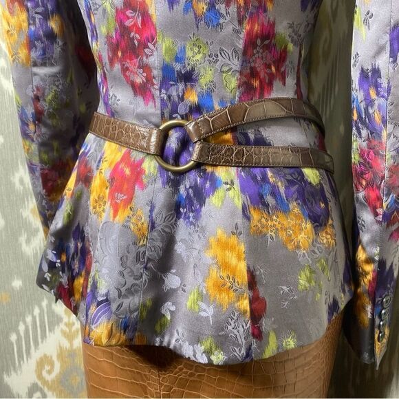 Ralph Lauren Watercolor Multicolored Floral Gray Silk Jacquard Dinner Jacket - Picture 14 of 16